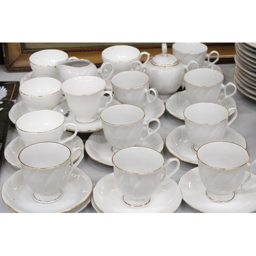 1174 - A SUPREME PORCELAIN WHITE WITH GILT EDGE PART DINNER SERVICE TO INCLUDE PLATES, BOWLS, A SAUCE JUG, ... 