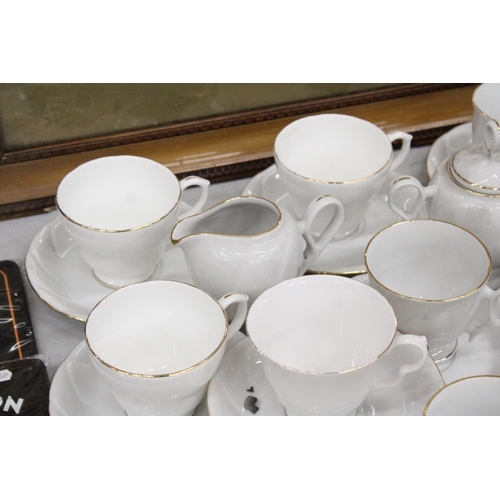 1174 - A SUPREME PORCELAIN WHITE WITH GILT EDGE PART DINNER SERVICE TO INCLUDE PLATES, BOWLS, A SAUCE JUG, ... 