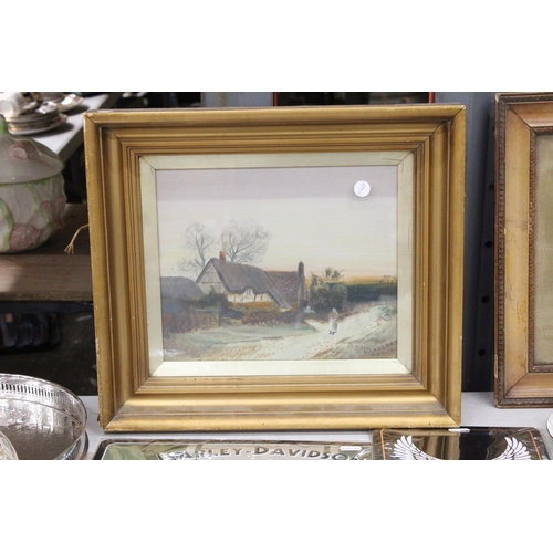 1179 - AN OIL ON CANVAS OF A COTTAGE SCENE, SIGNED L LAZENAY, NOV '91, IN A GILT FRAME, 44CM X 38CM