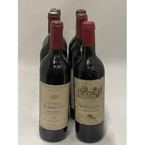 362A - A MIXED LOT OF SIX BOTTLES OF MATURE BORDEAUX TO INCLUDE 2 X ROMEFORT HAUT MEDOC 1996, 1 X PONT DE G... 