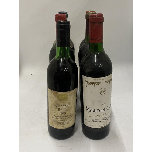 363A - A MIXED LOT OF SIX BOTTLES OF MATURE BORDEAUX TO INCLUDE 2 X MOUTON CADET 1985, 1 X TUILLAC 1975, 1 ... 