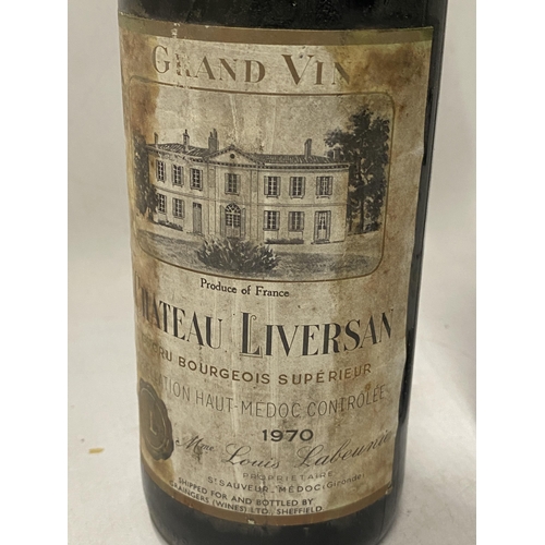 377A - SIX BOTTLES OF MATURE BORDEAUX TO INCLUDE 4 X  PITRAY 1995, LIVERSAN 1970 AND HAUT-CANTELOUP 2000.