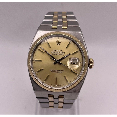 528 - A ROLEX OYSTER QUARTZ DATEJUST 18K GOLD AND STEEL TWO TONE 36MM MEN'S WRIST WATCH 17000 WITH ROLEX B...