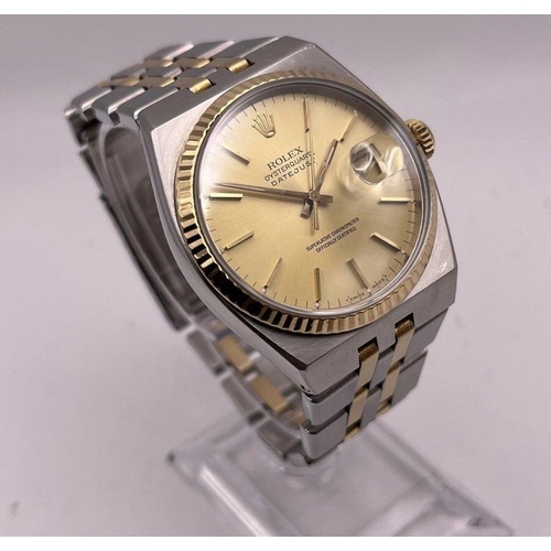 528 - A ROLEX OYSTER QUARTZ DATEJUST 18K GOLD AND STEEL TWO TONE 36MM MEN'S WRIST WATCH 17000 WITH ROLEX B... 