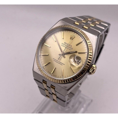 528 - A ROLEX OYSTER QUARTZ DATEJUST 18K GOLD AND STEEL TWO TONE 36MM MEN'S WRIST WATCH 17000 WITH ROLEX B... 