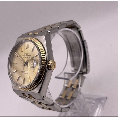 528 - A ROLEX OYSTER QUARTZ DATEJUST 18K GOLD AND STEEL TWO TONE 36MM MEN'S WRIST WATCH 17000 WITH ROLEX B... 