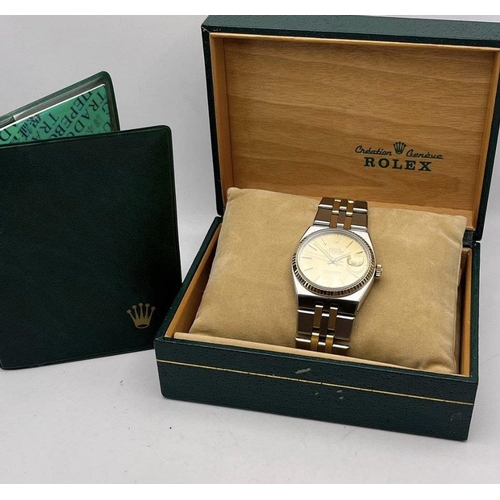 528 - A ROLEX OYSTER QUARTZ DATEJUST 18K GOLD AND STEEL TWO TONE 36MM MEN'S WRIST WATCH 17000 WITH ROLEX B... 