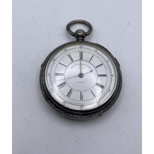 531 - AN ANTIQUE 925 SILVER IMPROVED CHRONOGRAPH POCKET WATCH 58MM