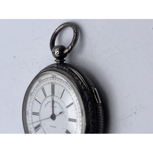 531 - AN ANTIQUE 925 SILVER IMPROVED CHRONOGRAPH POCKET WATCH 58MM