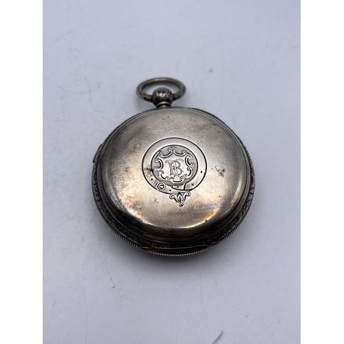 531 - AN ANTIQUE 925 SILVER IMPROVED CHRONOGRAPH POCKET WATCH 58MM