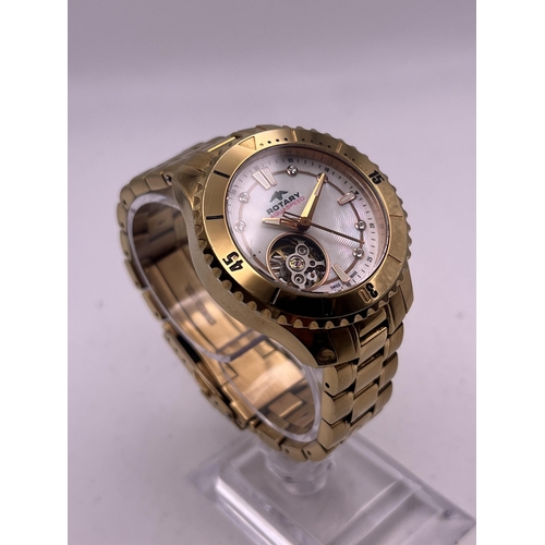 533 - A ROTARY AQUASPEED AUTOMATIC WRISTWATCH ROSE GOLD COLOUR WITH MOTHER OF PEARL DIAL