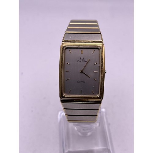 547 - A RARE VINTAGE TANK OMEGA DE VILLE CAL.1455 24MM QUARTZ GOLD AND STEEL WITH ROMAN DIAL MENS WRISTWAT... 