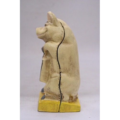 205 - A CAST 'THE WISE PIG' MONEY BOX, HEIGHT 16CM