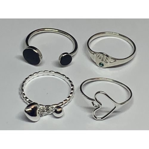 725 - FOUR HALLMARKED SILVER RINGS