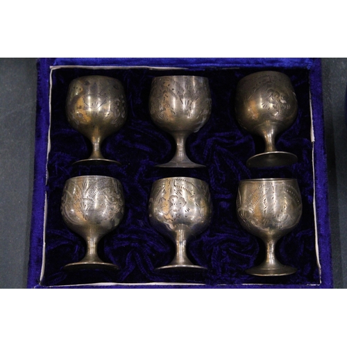 916 - A SET OF SIX SILVER PLATED GOBLETS IN A PRESENTATION CASE