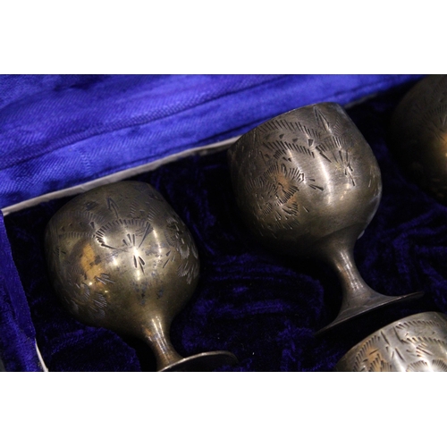 916 - A SET OF SIX SILVER PLATED GOBLETS IN A PRESENTATION CASE