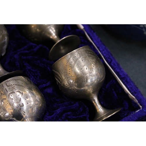 916 - A SET OF SIX SILVER PLATED GOBLETS IN A PRESENTATION CASE