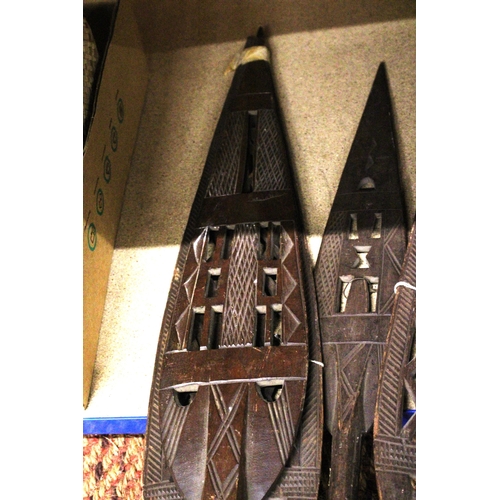 957 - FOUR VINTAGE HAND CARVED AFRICAN TRIBAL SPEARS/PADDLES