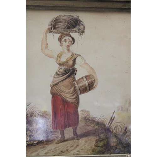 995 - AN 1800'SWATERCOLOUR - LADY WITH CASK' IN AN ORNATE GILT FRAME