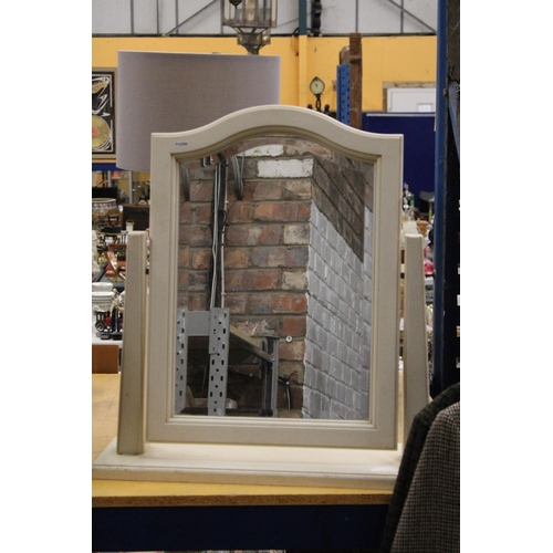 1028 - A CREAM COLOURED DRESSING TABLE SWING MIRROR, WIDTH 63CM, HEIGHT 66CM