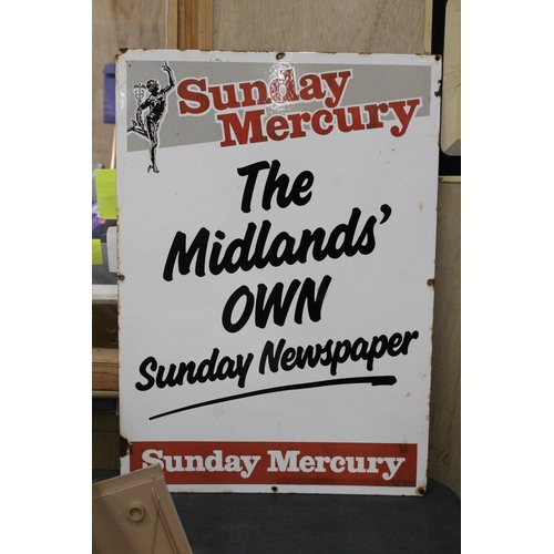 1029 - AN ENAMEL 'SUNDAY MERCURY NEWSPAPER' SIGN, 43CM X 61CM