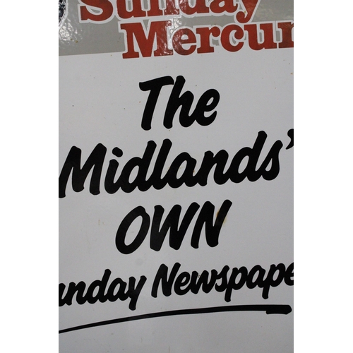 1029 - AN ENAMEL 'SUNDAY MERCURY NEWSPAPER' SIGN, 43CM X 61CM