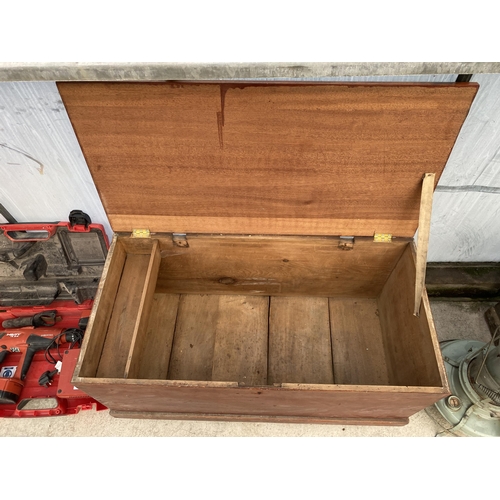 1665 - A VINTAGE PINE CHEST ON WHEELED BASE