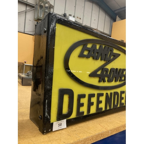 58 - A LAND ROVER DEFENDER ILLUMINATED LIGHT BOX SIGN