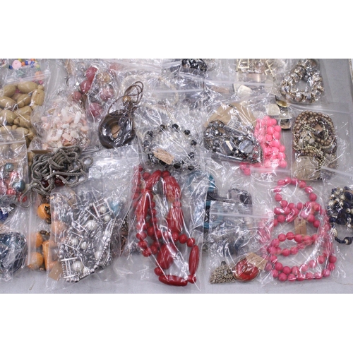 197 - A LARGE QUANTITY OF INDIVIDUALLY BAGGED COSTUME JEWELLERY NECKLACES