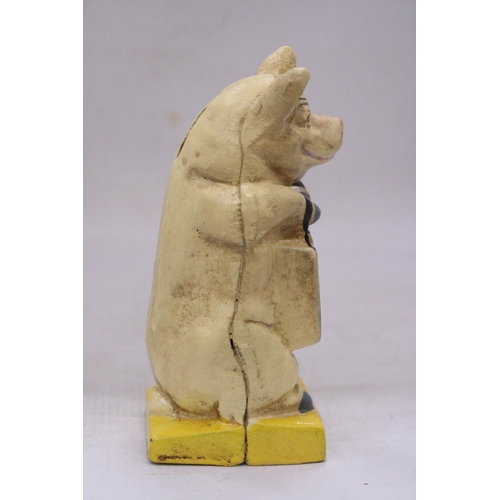 205 - A CAST 'THE WISE PIG' MONEY BOX, HEIGHT 16CM