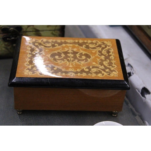 237 - TWO DECORATIVE WOODEN BOXES TO INCLUDE ONE MUSICAL