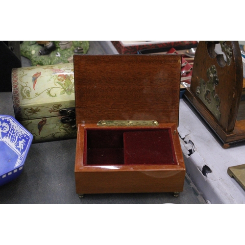 237 - TWO DECORATIVE WOODEN BOXES TO INCLUDE ONE MUSICAL