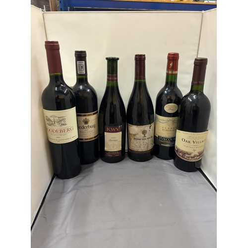 348 - SIX BOTTLES OF RED WINE TO INCLUDE KMV ROODEBERG WINE OF WESTERN CAPE 2003, OAK VILLAGE VINTAGE RESE... 