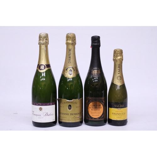 392 - FOUR BOTTLES TO INCLUDE CLEMENTINE & CRANBERRY BUCKS FIZZ, VALDO PROSECCO, ETIENNE DUMONT CHAMPAGNE ... 