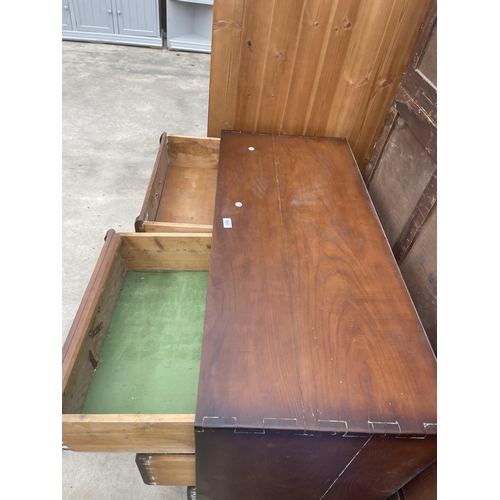 2957 - A VICTORIAN STYLE CHEST OF FOUR DRAWERS WITH DROP-DOWN FLAP, 42