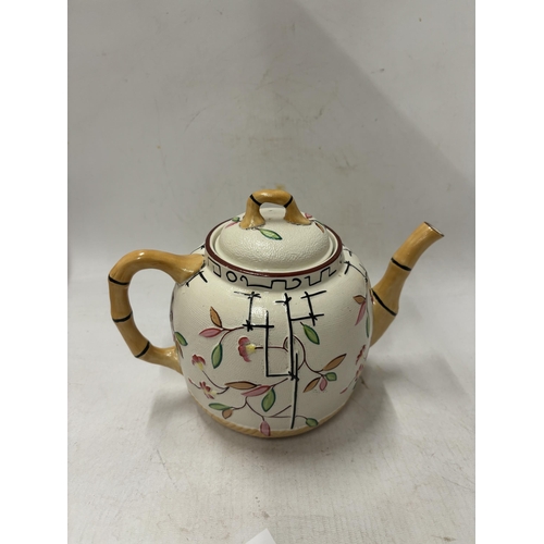 69 - AN ANTIQUE BROWNHILLS POTTERY FOUR TO SIX CUP BAMBOO EFFECT TEAPOT