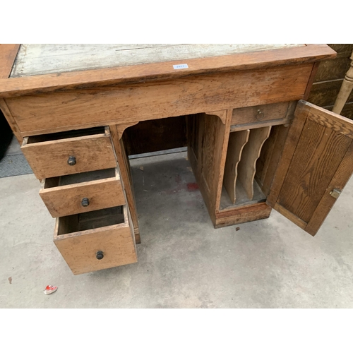 2937 - VICTORIAN PINE CLERKS DESK ENCLOSING THREE DRAWERS AND A CUPBOARD