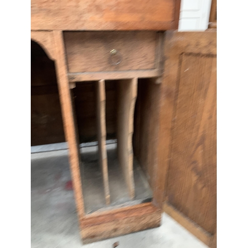 2937 - VICTORIAN PINE CLERKS DESK ENCLOSING THREE DRAWERS AND A CUPBOARD