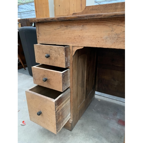 2937 - VICTORIAN PINE CLERKS DESK ENCLOSING THREE DRAWERS AND A CUPBOARD