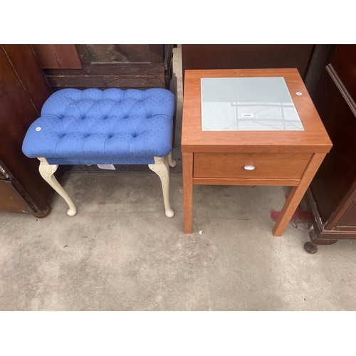 2956 - A CABRIOLE LEG STOOL AND BEDSIDE TABLE