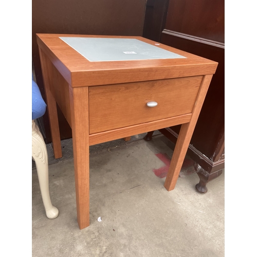 2956 - A CABRIOLE LEG STOOL AND BEDSIDE TABLE