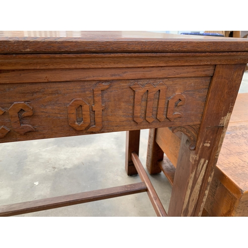 2979 - AN OAK JACOBEAN STYLE SIDE TABLE CARVED, 60