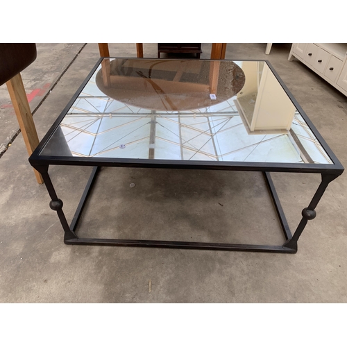 2988 - A METAL FRAMED COFFEE TABLE WITH MIRRORED TOP, 35.5