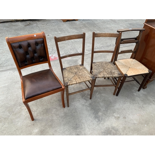 2995 - A CHAPEL CHAIR AND TWO BEDROOM CHAIRS