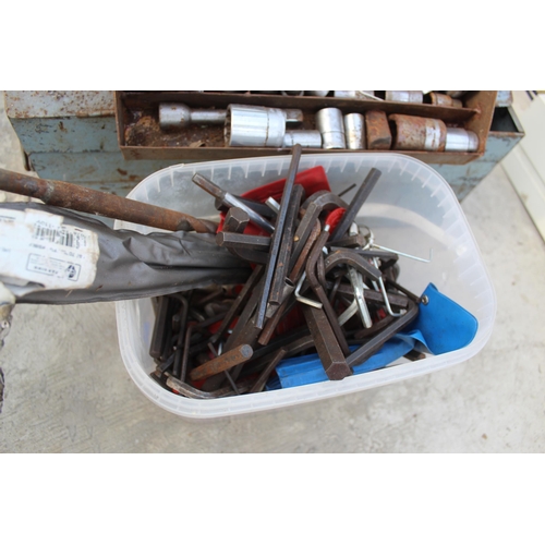 29 - TOOL BOX SPANNERS, SOCKETS, TRAYS OF SOCKETS, BOX OF ALLEN KEYS & DRILL BITS - NO VAT