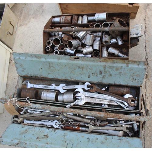 29 - TOOL BOX SPANNERS, SOCKETS, TRAYS OF SOCKETS, BOX OF ALLEN KEYS & DRILL BITS - NO VAT