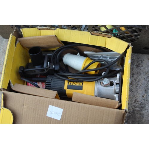 340 - ASSORTED DEWALT BOX OF 3 DRILLS, SANDER, JIGSAW, ROUTER AND CIRCULAR SAW  NO VAT