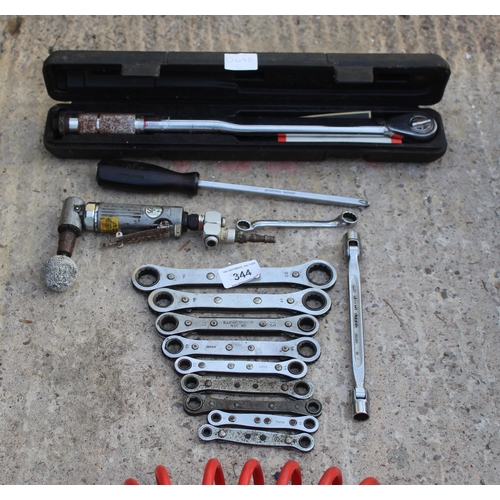 344 - TORQUE WRENCH, RATCHET RING SPANNERS, AIRLINE AND DIE GRINDER  NO VAT