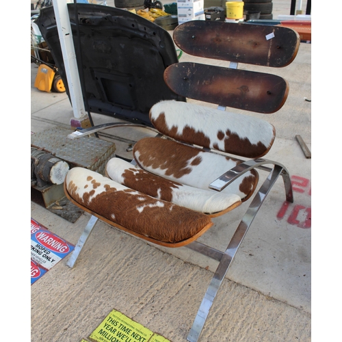 376 - DANISH RETRO COWHIDE STAINLESS CHAIR (RARE, VINTAGE)  NO VAT