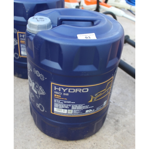 93 - 20 LTR HYDRAULIC OIL  NO VAT